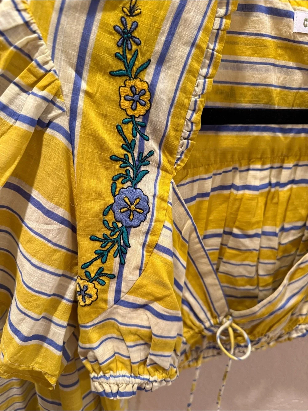 Celandine Anthropologie Yellow Striped Embroidered Skirt Set